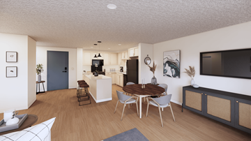 St. Paul apartment for rent - A modern living room with a dining table and chairs.