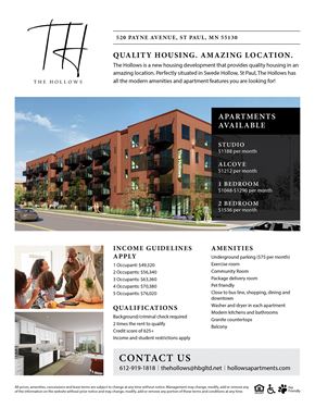 St. Paul apartment for rent - The Hollows Flyer, St. Paul, Minnesota