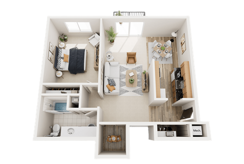 Floor plan for 1 bed, 1 bath, 800 sqft
