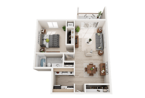 Floor plan for 1 bed, 1 bath, 725 sqft
