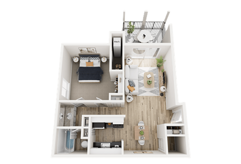 Floor plan for 1 bed, 1 bath, 760 sqft