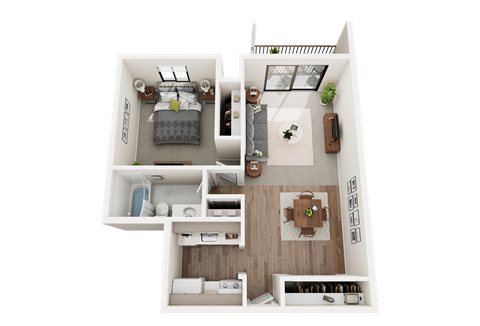 Floor plan for 1 bed, 1 bath, 750 sqft