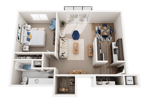 Floor plan for 1 bed, 1 bath, 800 sqft