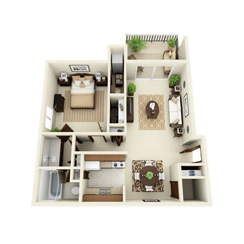 Floor plan for 1 bed, 1 bath, 760 sqft