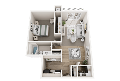 Floor plan for 1 bed, 1 bath, 760 sqft