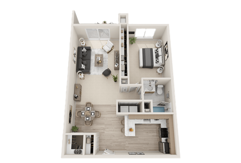 Floor plan for 1 bed, 1 bath, 950 sqft