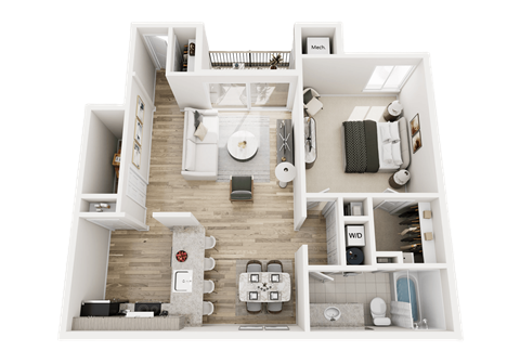 Floor plan for 1 bed, 1 bath, 862 sqft