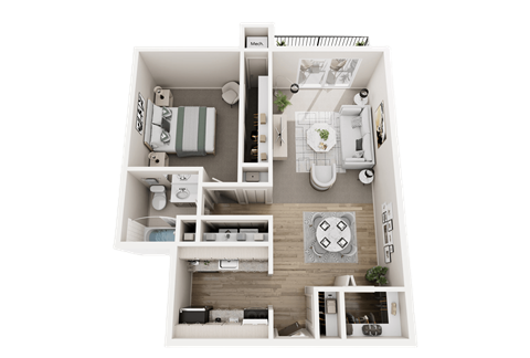 Floor plan for 1 bed, 1 bath, 850 sqft