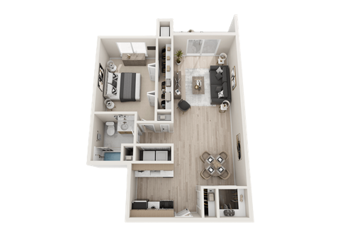 Floor plan for 1 bed, 1 bath, 900 sqft