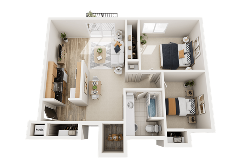 Floor plan for 2 beds, 1 bath, 900 sqft