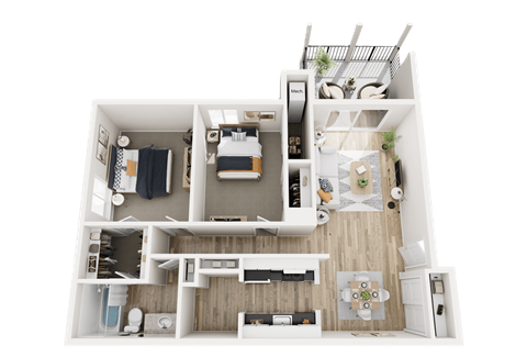 Floor plan for 2 beds, 1 bath, 960 sqft