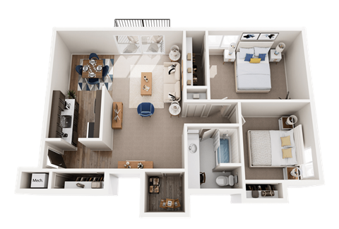 Floor plan for 2 beds, 1 bath, 900 sqft