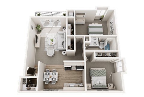 Floor plan for 2 beds, 1 bath, 950 sqft