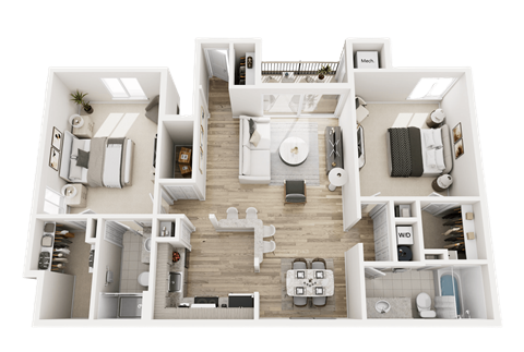 Floor plan for 2 beds, 2 baths, 1162 sqft