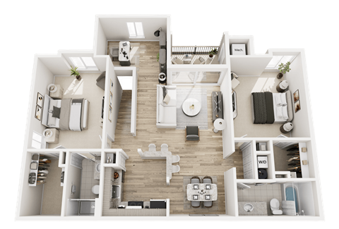 Floor plan for 2 beds, 2 baths, 1200 sqft
