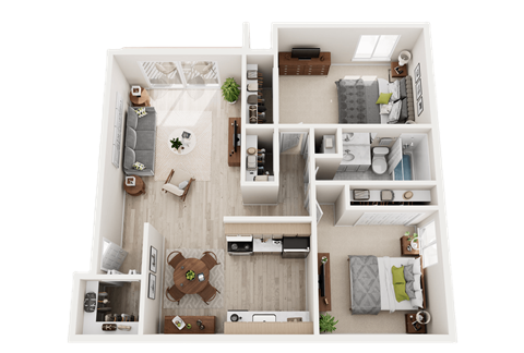 Floor plan for 2 beds, 1 bath, 925 sqft