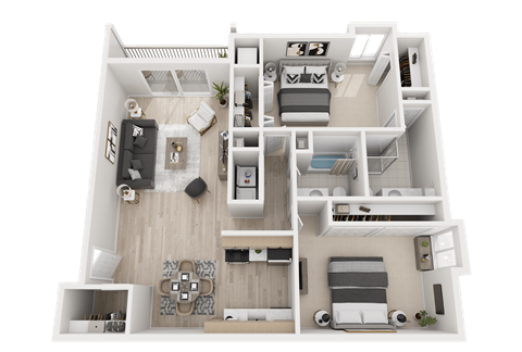 Floor plan for 2 beds, 2 baths, 1250 sqft
