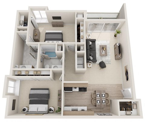 Floor plan for 2 beds, 2 baths, 1250 sqft