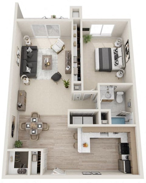Floor plan for 1 bed, 1 bath, 950 sqft