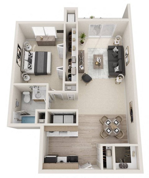 Floor plan for 1 bed, 1 bath, 900 sqft