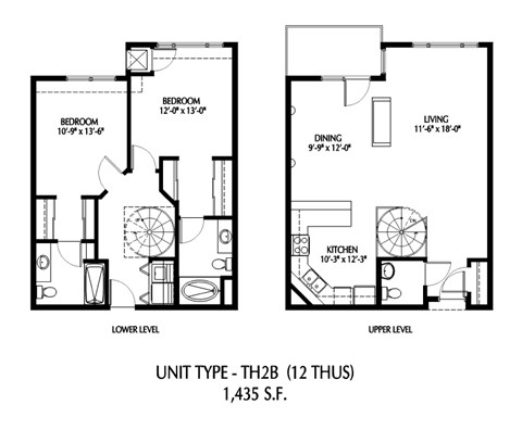 Floor plan for 2 beds, 2.5 baths