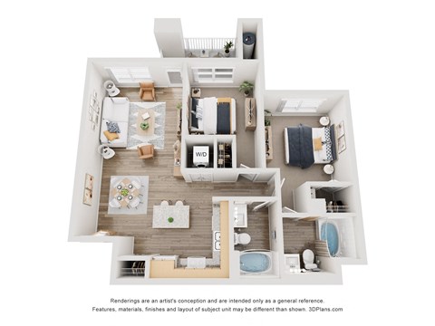 Floor plan for 2 beds, 2 baths, 926 sqft