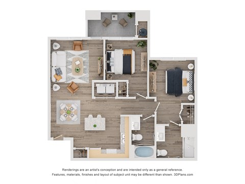Floor plan for 2 beds, 2 baths, 926 sqft