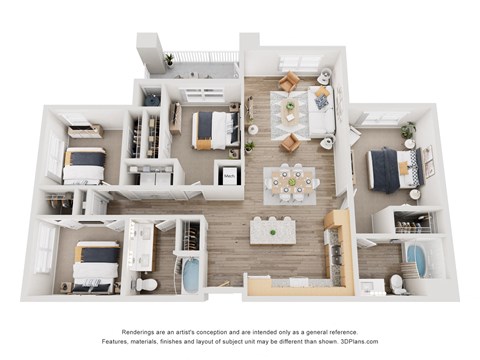 Floor plan for 4 beds, 2 baths, 1333 sqft