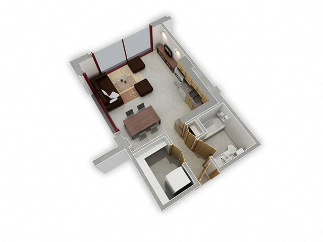 Floor plan for studio, 1 bath, 502 sqft