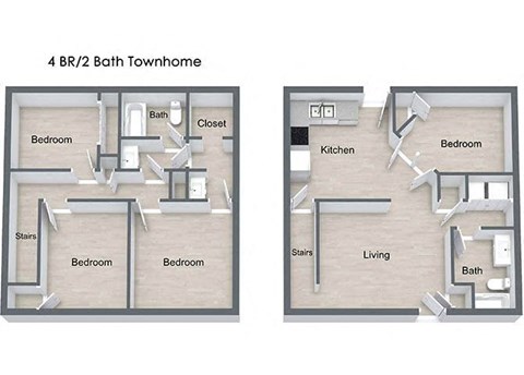 Floor plan for 4 beds, 2 baths, 1929 sqft