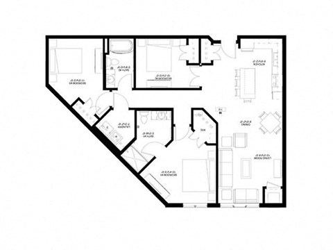 Floor plan for 3 beds, 2 baths, 1271 sqft