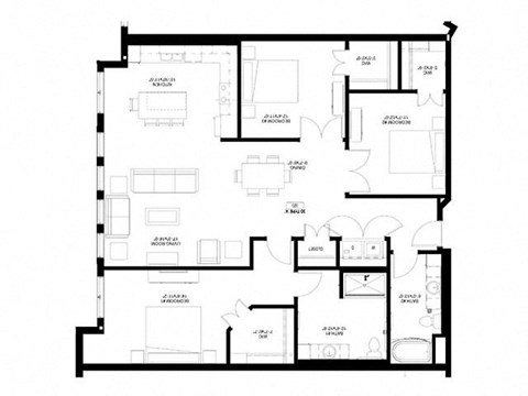 Floor plan for 3 beds, 2 baths, 1540 sqft