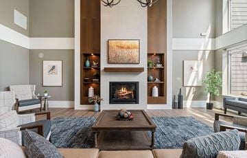 New Brighton apartment for rent - a living room with a fireplace and a rug
