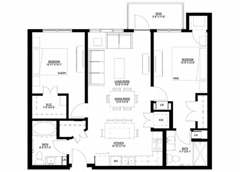 Floor plan for 2 beds, 2 baths, 1051 sqft