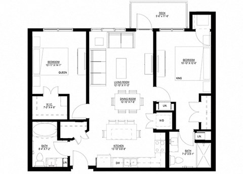 Floor plan for 2 beds, 2 baths, 1050 sqft
