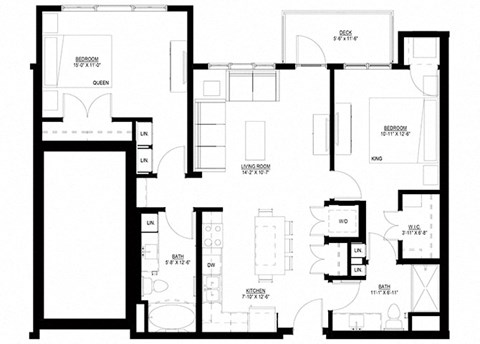 Floor plan for 2 beds, 2 baths, 1108 sqft
