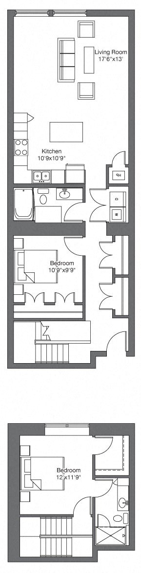 Floor plan for 2 beds, 2 baths, 1319 sqft