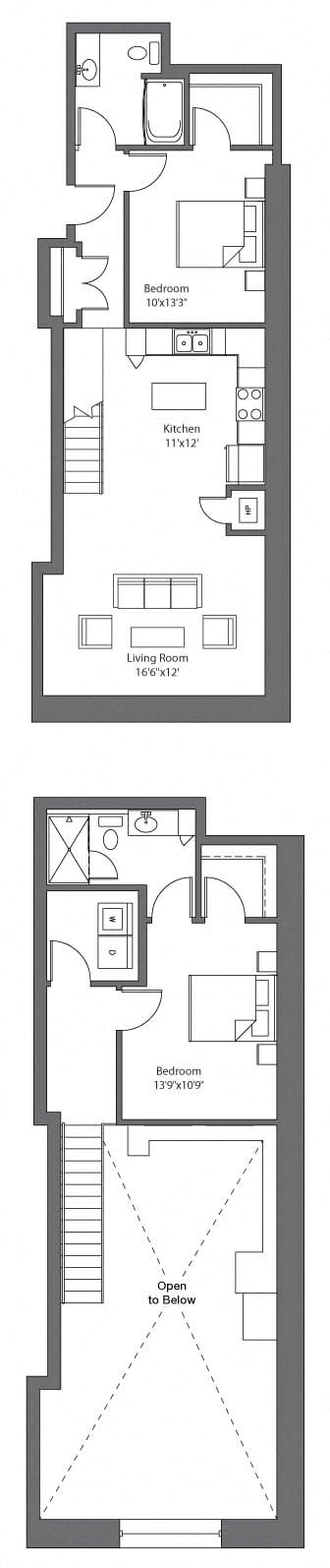 Floor plan for 2 beds, 2 baths, 1186 sqft