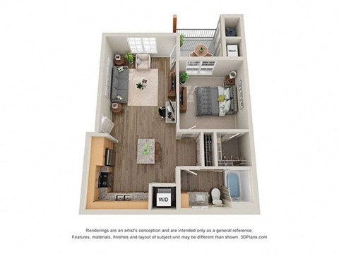 Floor plan for 1 bed, 1 bath, 703 sqft