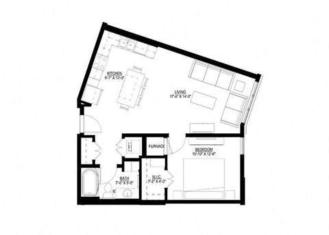 Floor plan for 1 bed, 1 bath, 746 sqft