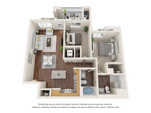 Floor plan for 2 beds, 2 baths, 994 sqft