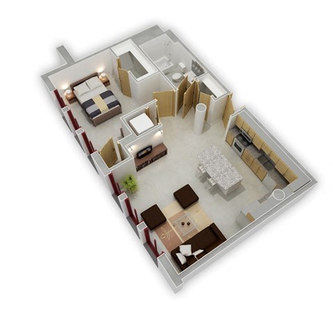 Floor plan for 1 bed, 1 bath, 708 sqft