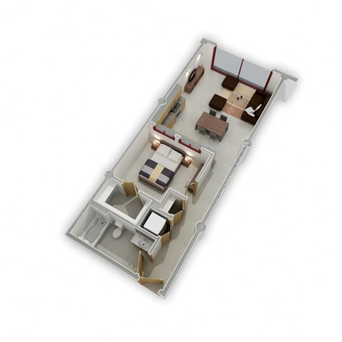 Floor plan for 1 bed, 1 bath, 731 sqft
