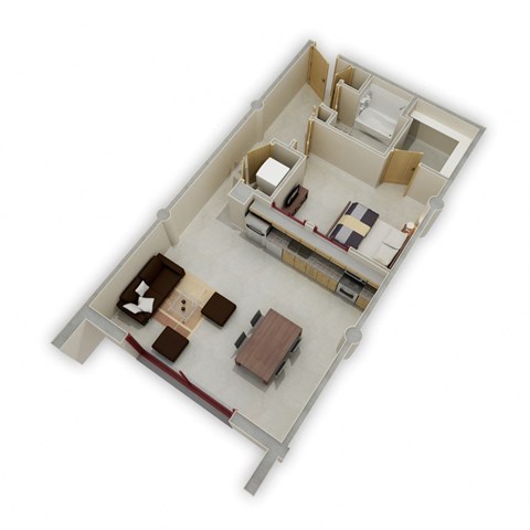 Floor plan for 1 bed, 1 bath, 837 sqft
