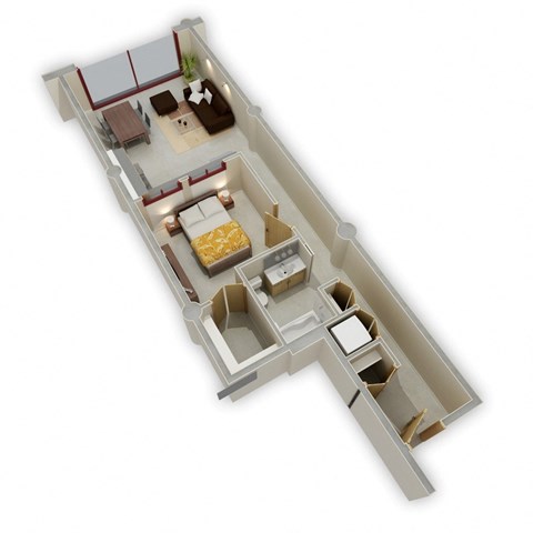 Floor plan for 1 bed, 1 bath, 690 sqft