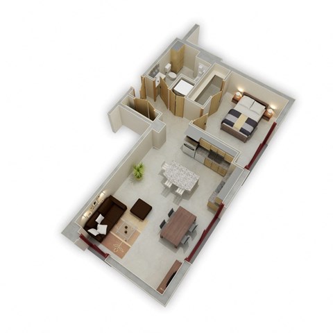Floor plan for 1 bed, 1 bath, 791 sqft