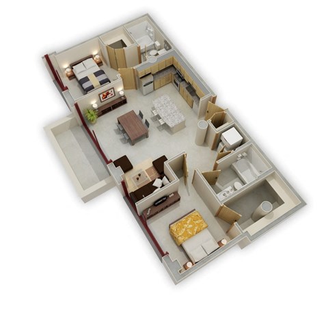 Floor plan for 2 beds, 2 baths, 928 sqft