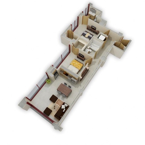 Floor plan for 2 beds, 2 baths, 1050 sqft