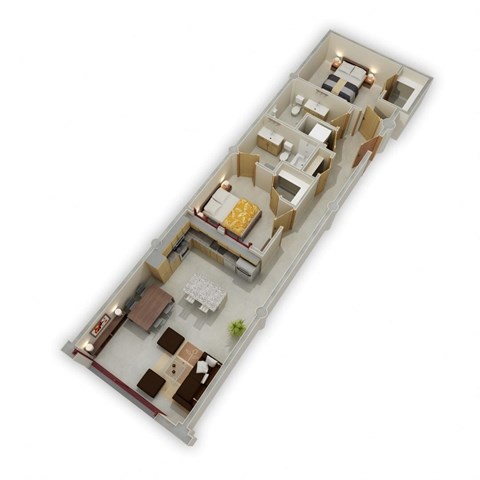 Floor plan for 2 beds, 2 baths, 902 sqft