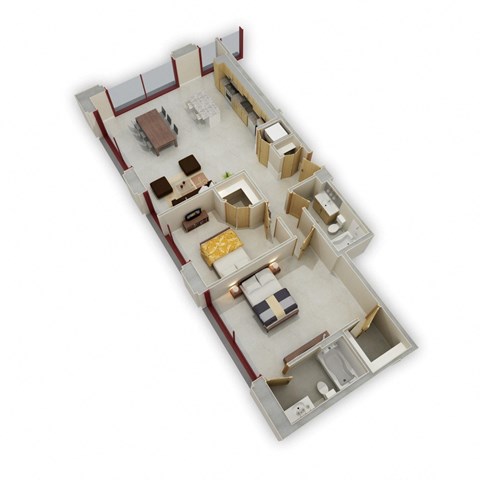 Floor plan for 2 beds, 2 baths, 1285 sqft